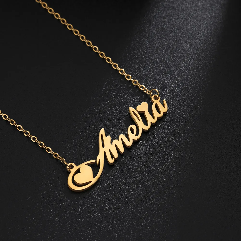 Wholesale Jewelry 14k 18k Letter Pendant Silver Custom Stainless Steel Personalized Gold Name Plate Necklace