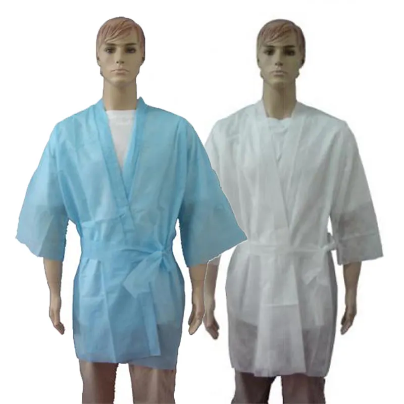 Abbigliamento da salone economico/kimono monouso in tessuto non tessuto/cappotto da doccia per abbigliamento da salone di bellezza
