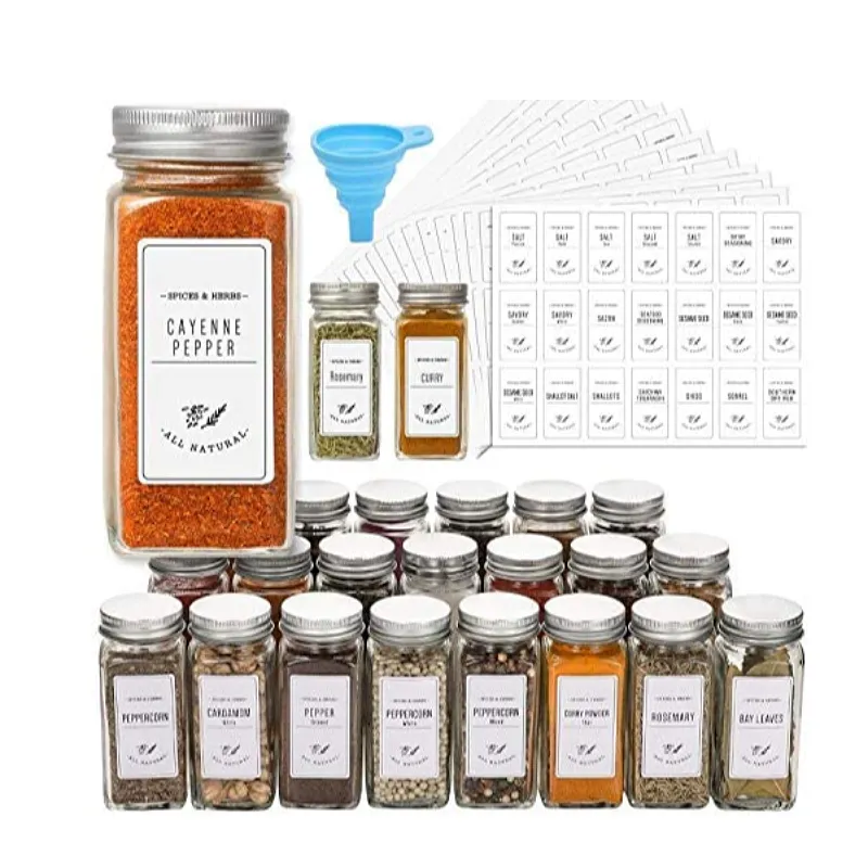 24 Pcs Salt Pepper Storage Seasoning Containers Metal Shaker Lids Empty Square Spice Bottles Spice Glass Jars