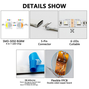 LED renkli Dimmer şerit PCB RGBWW işık çubuğu su geçirmez SMD 5050 RGBW 4 in 1 DC 12V 24V 60 Leds/m IP67 IP65 IP20 esnek beyaz - Product Image 5