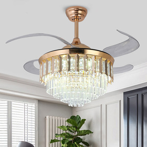 现代设计师装饰可伸缩吊灯复古卧室铜水晶吸顶灯遥控Led吊扇 - Product Image 6