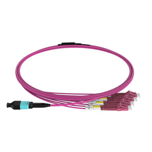 30m 98ft <strong>MTP</strong> Hybrid <strong>Trunk</strong> Cable <strong>MTP</strong>-12 UPC Female to 6 LC UPC Duplex 12 Fibers Multimode OM4 Type B Double Jacket Magenta - Product Image 1
