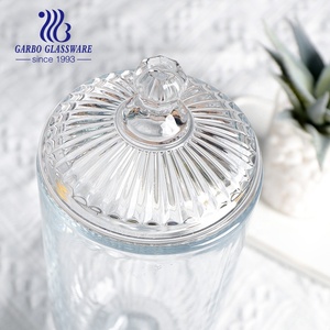 800ML şeffaf şeffaf düğün sofra dekor kabartmalı cam şeker pot kurabiye bisküvi saklama kavanoz kapaklı ve uzun standı - Product Image 5