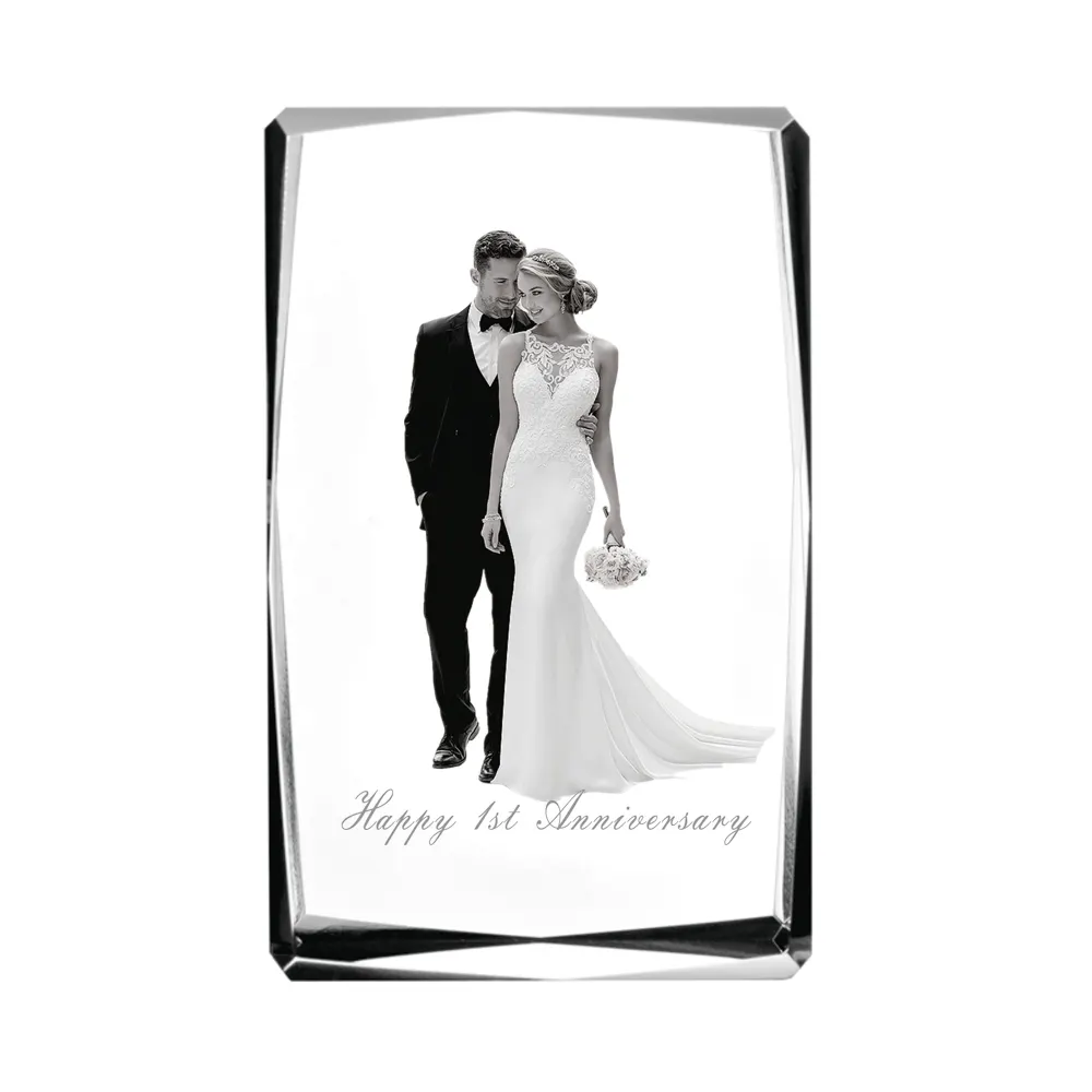 Kişiselleştirilmiş özel 3D lazer oyma olsun evli fotoğraf kristal küp kazınmış cam resim düğün yıldönümü hediyesi