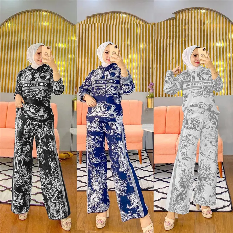 Medio oriente Dubai arabo abbigliamento modesto moda Retro Jungle modello maglia maglia pantaloni larghi 2 pezzi Set donna