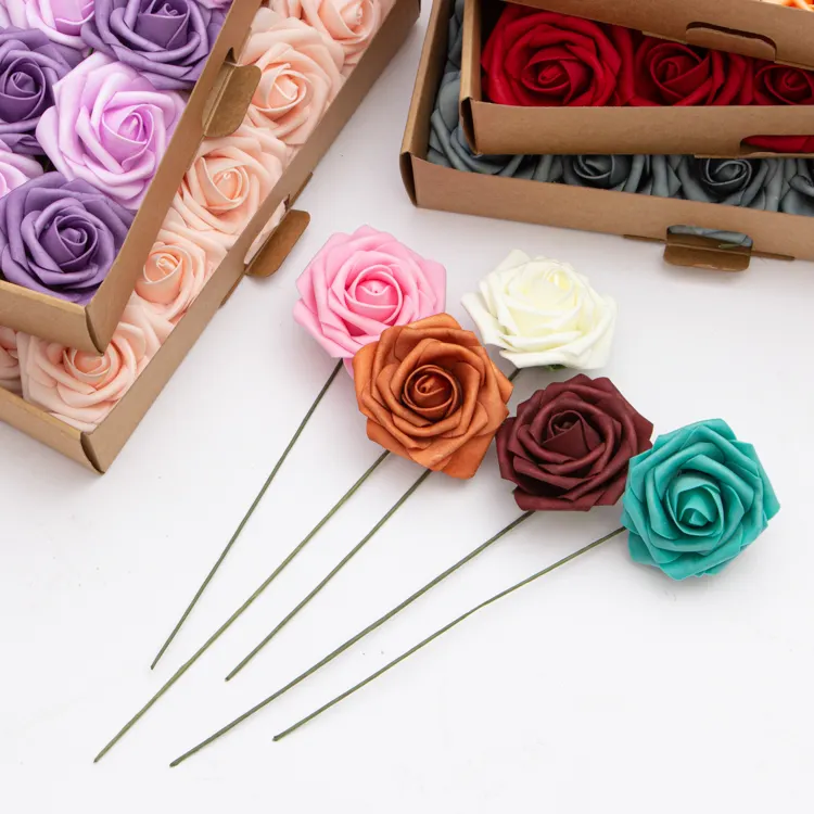 Best Selling 8CM Artificial PE Foam Roses Flower Gift Box Pack of 25 Rose Head artificial flowers Wedding Valentine's Day decorPopular