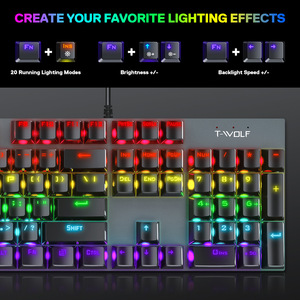 T-WOLF T17 Mechanical <strong>Keyboard</strong> 104 Keys Wired USB Computer <strong>Desktop</strong> Green Axis Backlit Gaming <strong>Keyboard</strong> - Product Image 4