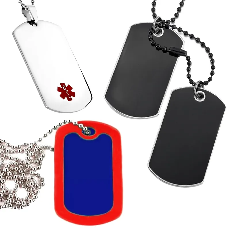 Nuovo a buon mercato personalizzato inciso nero bianco gioielli di moda personalizzato collana ciondolo Logo uomo collana Dog Tag