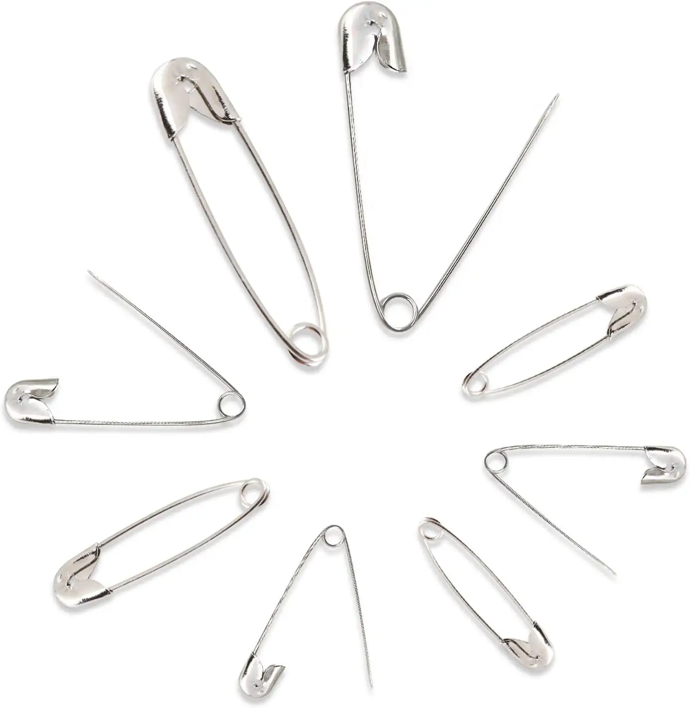 Herramientas de costura personalizadas, accesorio de Metal, 19mm, 22mm, 27mm, 32mm, agujas de acero inoxidable de hierro, Pin de seguridad plateado grande para ropa