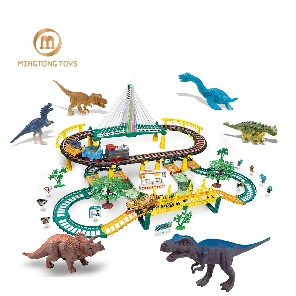 รถไฟไฟฟ้าของเล่นติดตามไดโนเสาร์พลาสติก,ของเล่นรางแบ่งช่องหลายชั้นทำจากแบตเตอรี่เกมแบบอินเตอร์แอคทีฟสนุกสนานสำหรับเด็ก