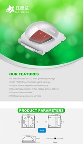 LEDESTAR ชุดป้องกันสูง1.8-2.2Umol /J,สำหรับต้นกล้าเติบโตแสง1วัตต์3030 SMD LED 660nm สีแดงเข้ม - Product Image 6