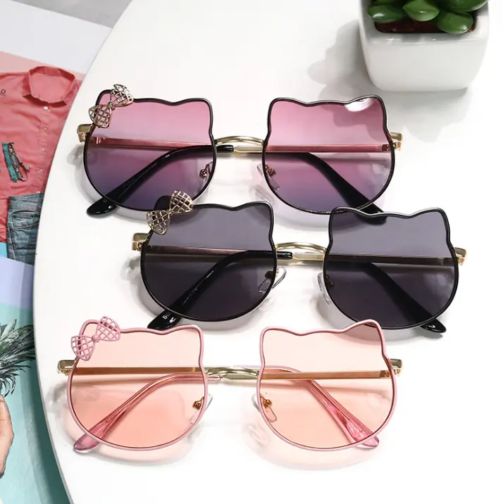 Children Eyewear Cute Cartoon Bear bow design Baby Glasses Wholesale High quality girl Metal Frame Decorative Sunglasses
