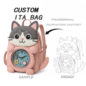Tas Ransel Bentuk Jam Alarm Kucing Lucu Custom, Tas Selempang Custom dengan Insert, Tas Ita Bag untuk Sekolah dan Display Pin, Pabrik - Product Image 1