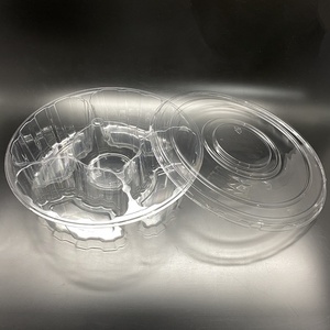 Kapaklı PET sebze tepsisi için tek kullanımlık yuvarlak 5 bölme şeffaf konteyner gıda plastik kutu - Product Image 1