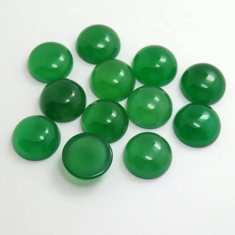 Stock de piedras de ágata verde cabujón de forma redonda Jade de fondo plano para hacer collar de anillo