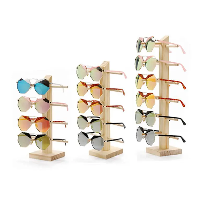 Vendita calda all'ingrosso della fabbrica di moda assemblata in legno naturale appesa a parete occhiali da sole espositore porta occhiali