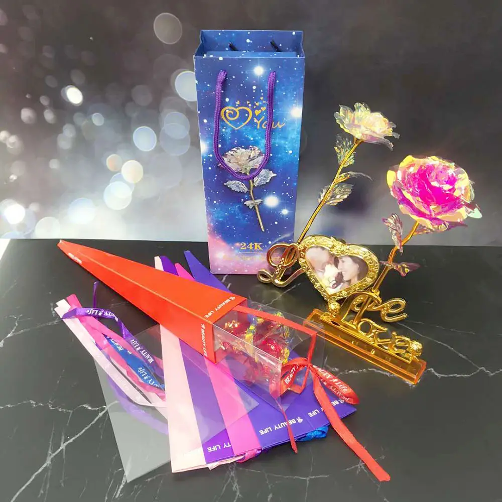 Rosa Artificial de lámina de oro de 24K, LED romántica, creativa, Año Nuevo, navidad, cumpleaños, madre, San Valentín, regalos, Rosas, 2023