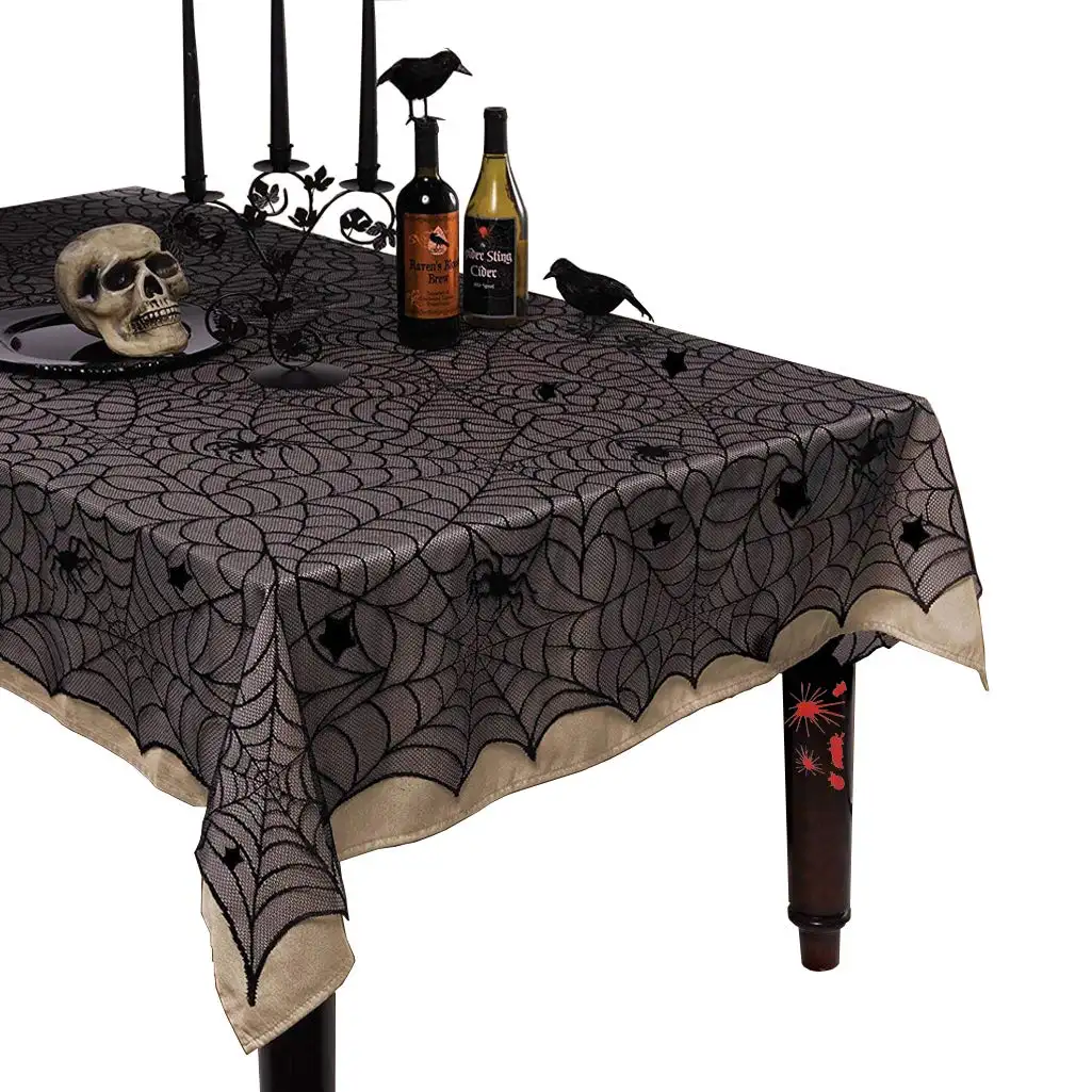 Halloween-Spinnennetz-Dekoration 3 m Spinnennetz Spitzen-Tischdecken hängende Feiertagsparty-Lieferungen für Halloween-Partys 54 × 72 Zoll