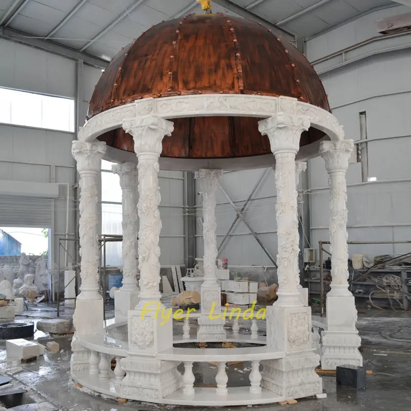 Giardino esterno in pietra mobili su misura scultura in marmo bianco colonna Gazebo con sculture