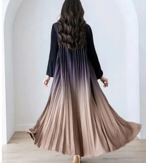 Sheen bohème hohe Qualität Miyake Farbverlauf Übergröße lockeres Abendkleid für Damenkleid langes Kleid muslimisches islamisches Kardigan-Kleid