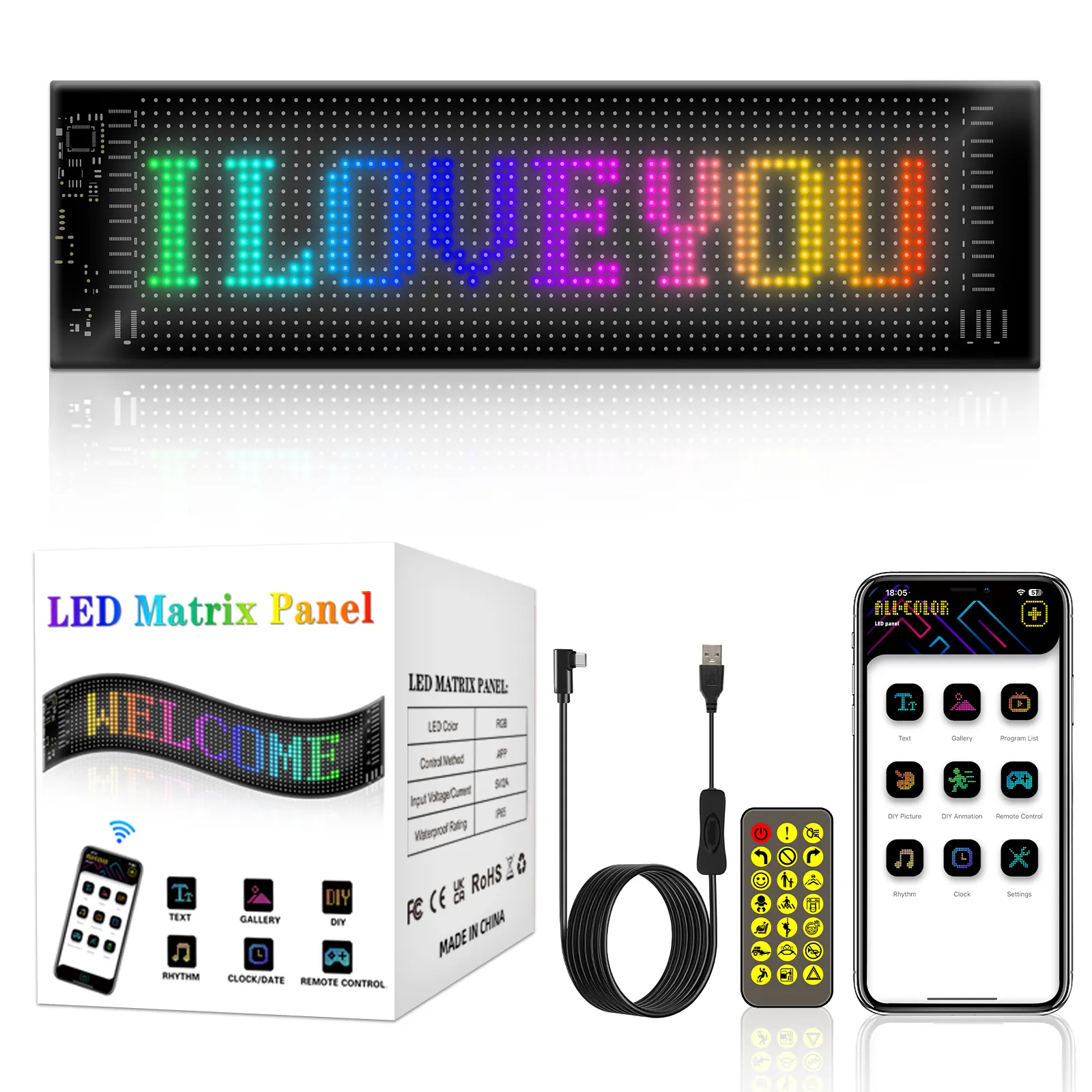 Panneau LED intelligent App Control Car Sign Flexible et défilant LED Matrix Panel LED Display Board pour Shop Bar Store and Business