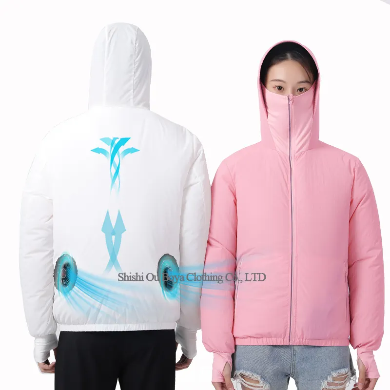 Stokta toptan açık kadın güneş koruma giyimi Fan ile erkekler balıkçılık klima Usb Powered soğutma fanı ceket