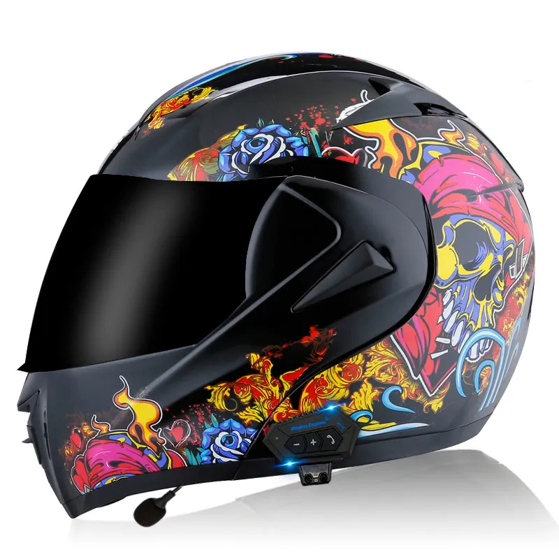 Capacetes de motocicleta com espelho de chá, azul brilhante, preto, pontos aprovados, capacetes azuis para motocicleta