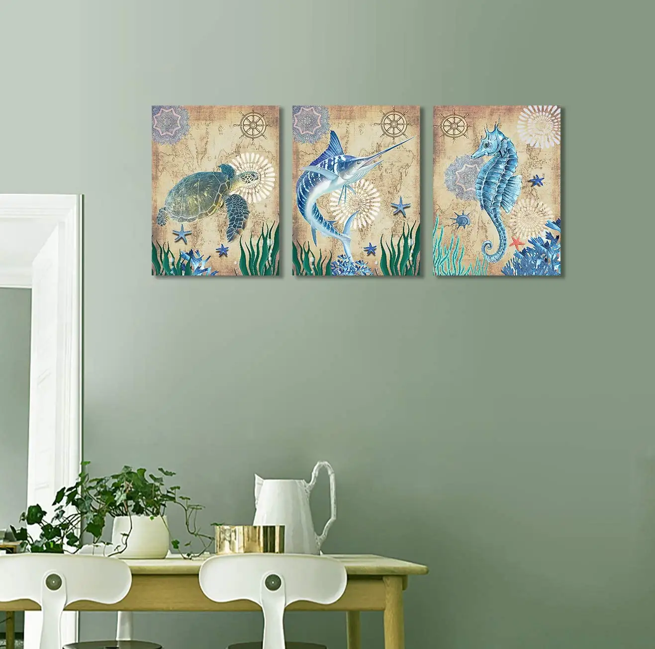 Pinturas de animales de mar, Tortuga, Océano, arte de pared, imagen de tema oceánico, obra de arte para habitación de niños