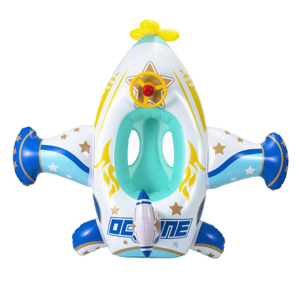 Blue-white steering wheel plane boat-without canopy