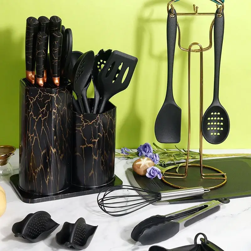 Home Kitchen Gadget Zubehör Hitze beständiges Servier gerät Kochgeschirr Werkzeugset 25 Stück Silikon Küchen utensilien Set