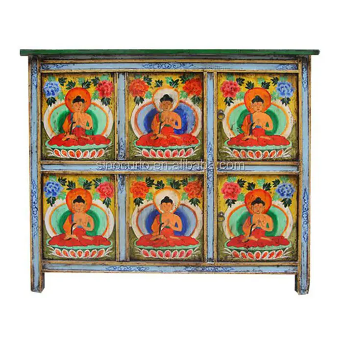Poste de restauration antique de salon, kit tibétain peint à la main
