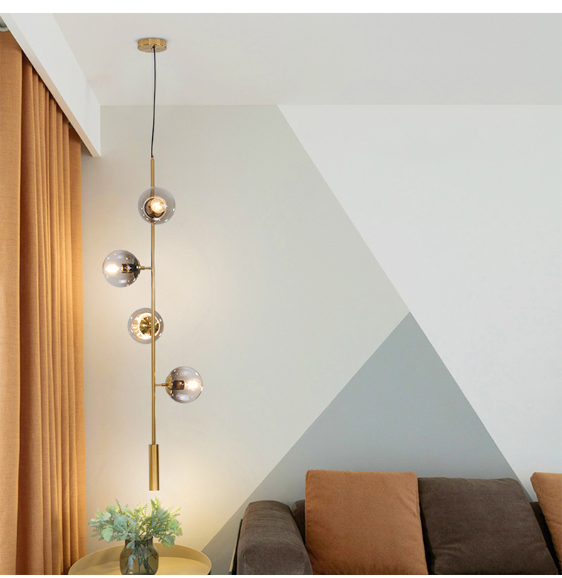 Nordic Postmodern restaurant bedside decorative smoky gray glass ball chandelier