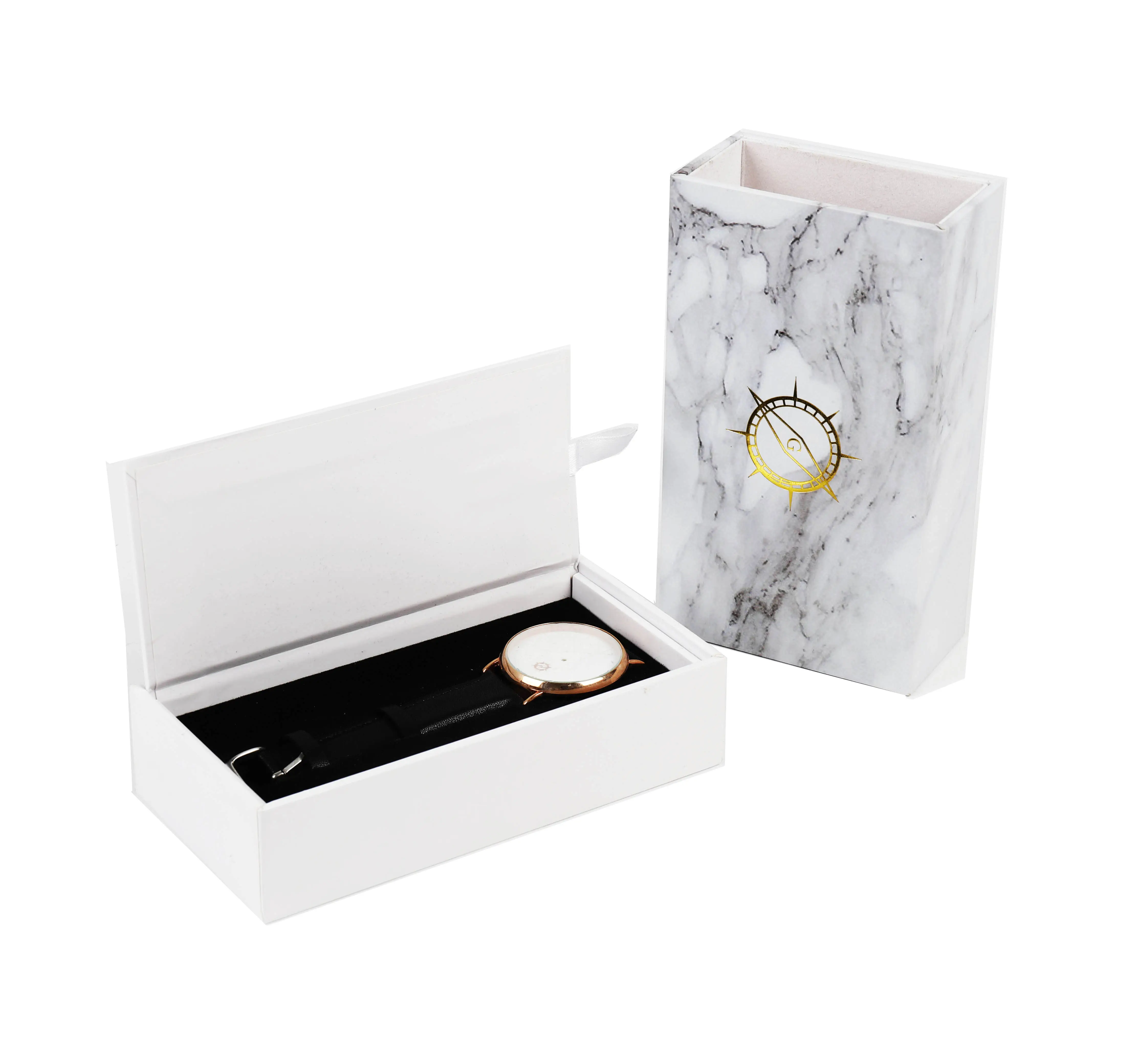 High quality custom logo cardboard rigid slide watch box marble gift box watch packaging box
