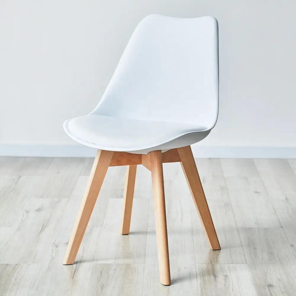 Cadeira-Silla de Comedor de madera maciza, asiento de Comedor de plástico, Pp, Pu, tulipán