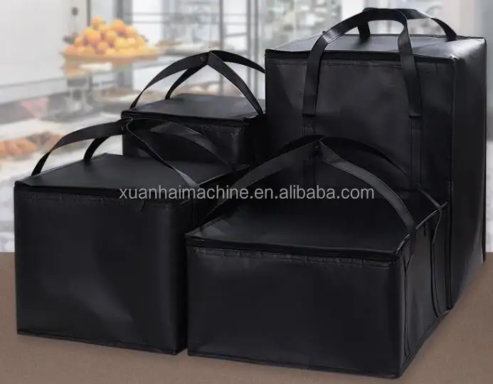 थोक कस्टम लोगो डिस्पोजेबल एल्यूमीनियम पन्नी केक पिज्जा खाद्य वितरण बैग इन्सुलेट गैर बुना काले कूलर बैग