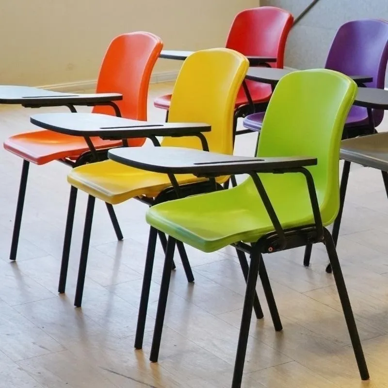 Cadeiras de mesa de plástico modernas, cadeiras empilháveis de metal para treinar, sala de treinamento, crianças, estudantes, escritório, escola, com almofada para escrita, tablet