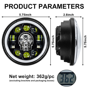 NEW Skull 5.75 Inch Motorcycle <strong>LED</strong> Headlight <strong>RGB</strong> with Angel Eyes 5.75&quot; Motorcycle <strong>LED</strong> Headlight - Product Image 2