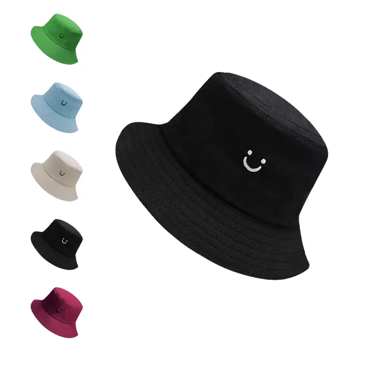 Moda al por mayor 100% algodón plegable verano viaje playa sombrero al aire libre gorra Unisex hombres mujeres doble cara Color sólido sombrero de cubo