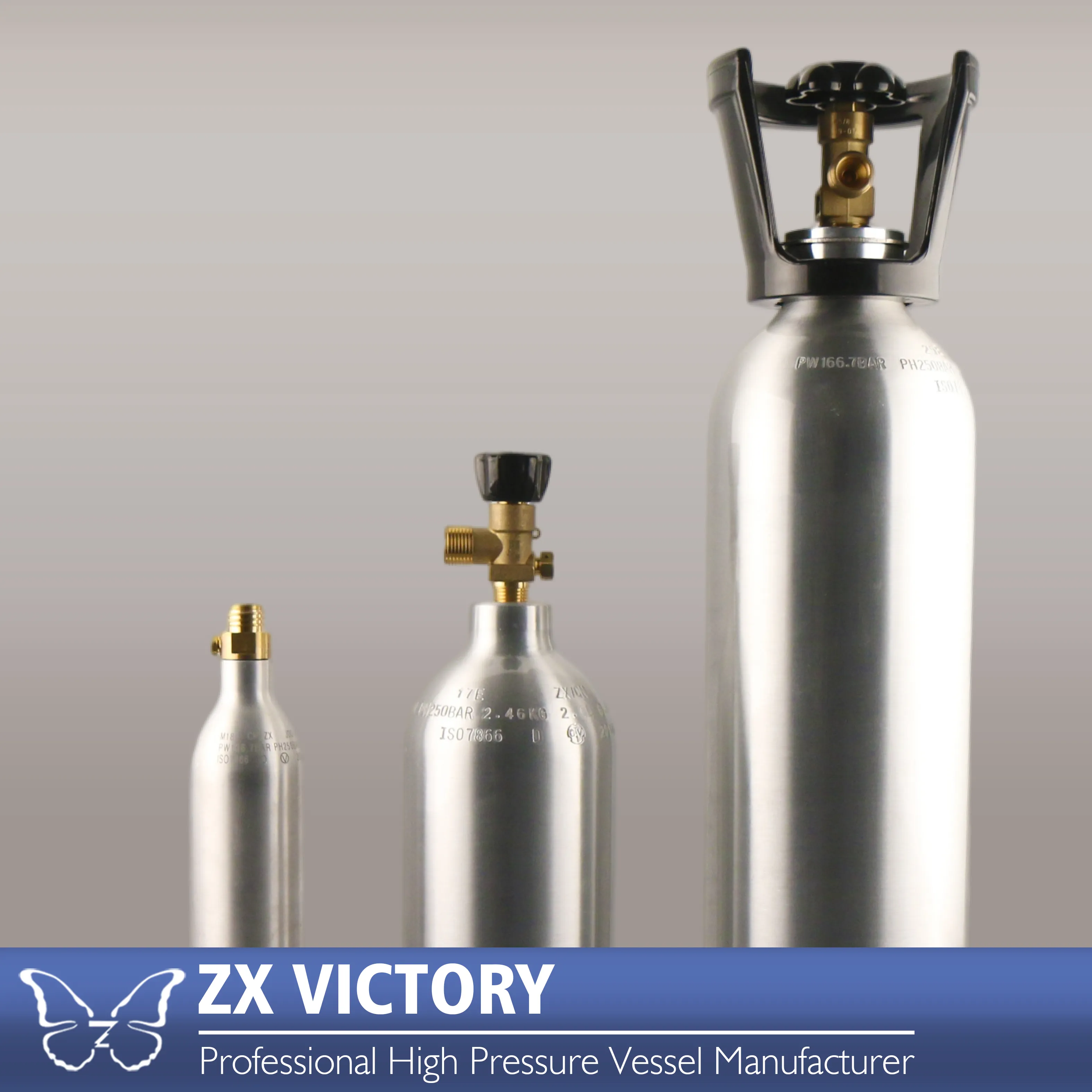 Fabrika çıkış TPED 0.29 L 21.5 L yüksek basınçlı kap alüminyum gaz silindiri tankı şişesi CO2 içecek Soda makinesi