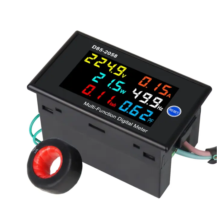 Voltímetro Digital 6 en 1, medidor LCD de voltaje, corriente, Factor de potencia activo, frecuencia de energía CA 40-300V 200-450V 100A
