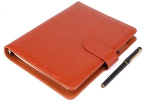 Binder 6 Ring <strong>Notebook</strong> A5 Leather <strong>Note</strong> Journal/Refillable Loose Leaf Business custom embossed logo document file folder folder