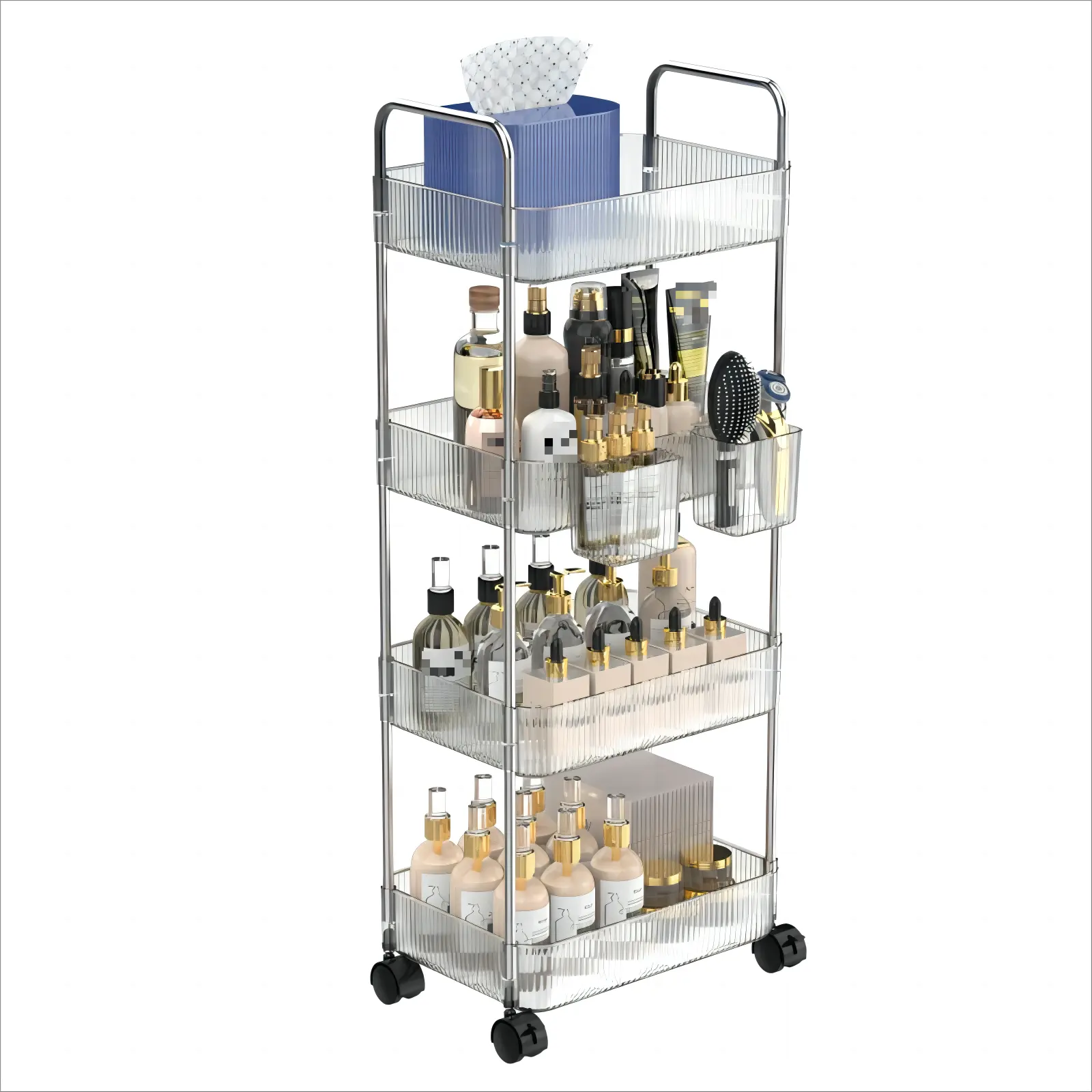 New Style Bathroom Wares Storage Cart Office Supplies Rolling Trolley Movable Stable Transparent Cosmetics Storage Rack