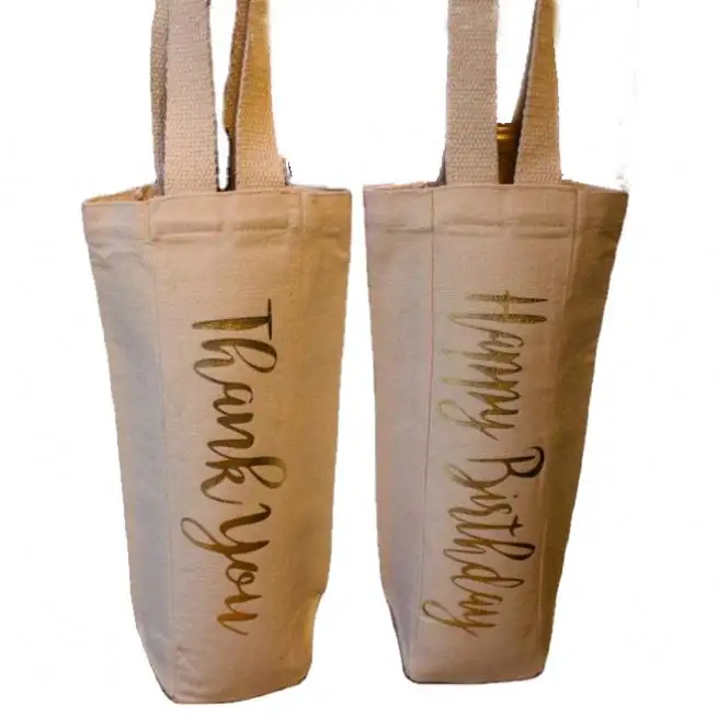 Tote bag in tela di cotone con nome personalizzato vino o bottiglia di champagne