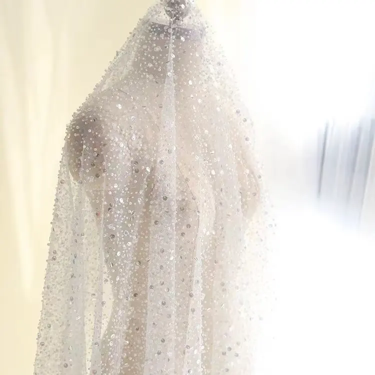 عالية الفخامة حبات الأظافر الترتر فستان تطريز الحجاب الديكور DIY شبكة النسيج هذا الأبيض