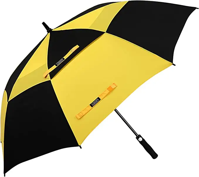 Promosyon rüzgar geçirmez ekstra arge 210t pongee sarı otomatik büyük EVA şemsiye logo ile özel golf şemsiyesi yağmur için