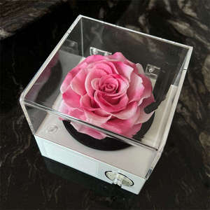 Everlasting Immortal Forever Eternal Rose Preserved <strong>Flower</strong> in Acrylic Bluetooth Phonograph Speaker Box for Valentine's Day - Product Image 4