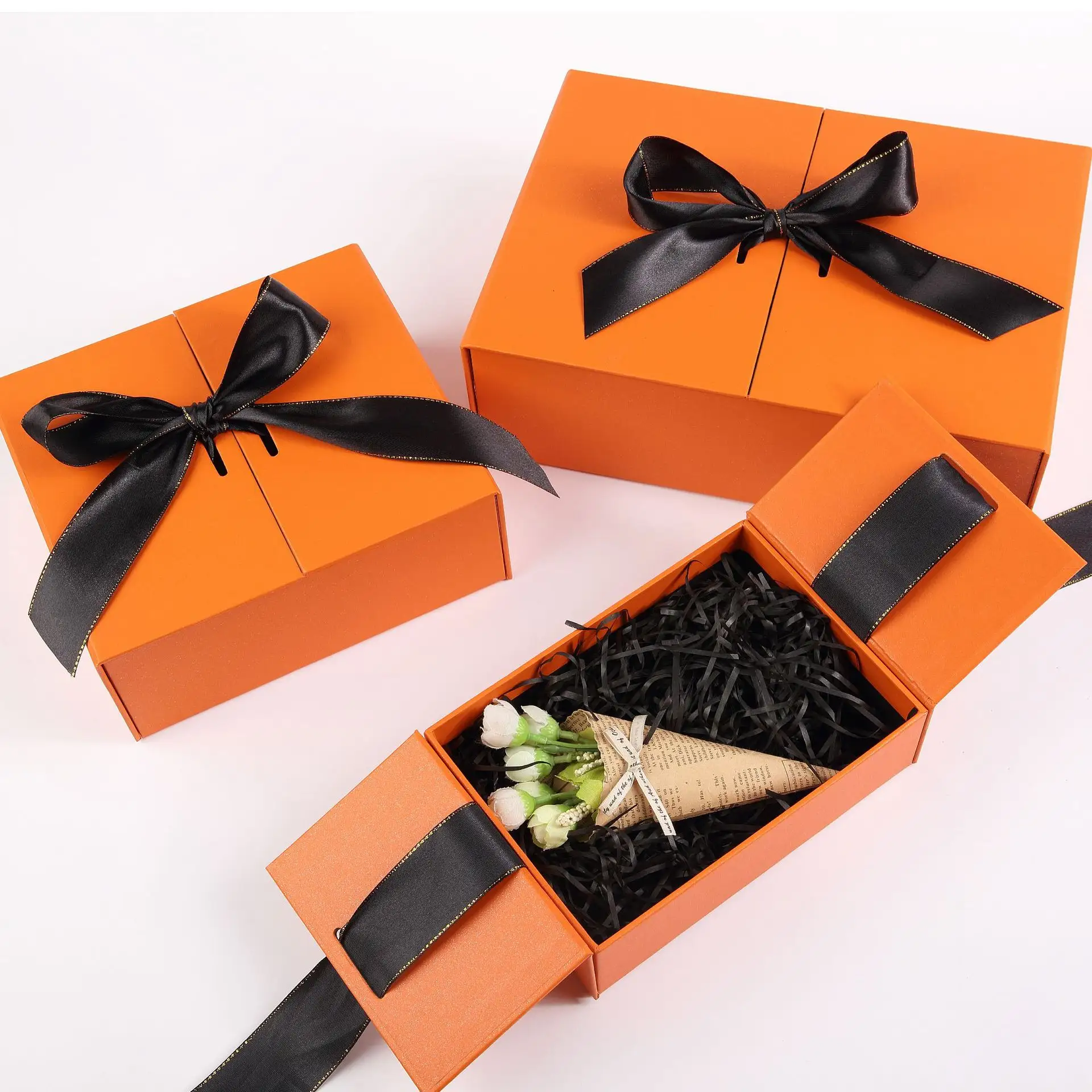 Spot kotak hadiah indah pita ganda oranye kelas atas kosmetik Folio kotak kemasan pendamping Hari Valentine