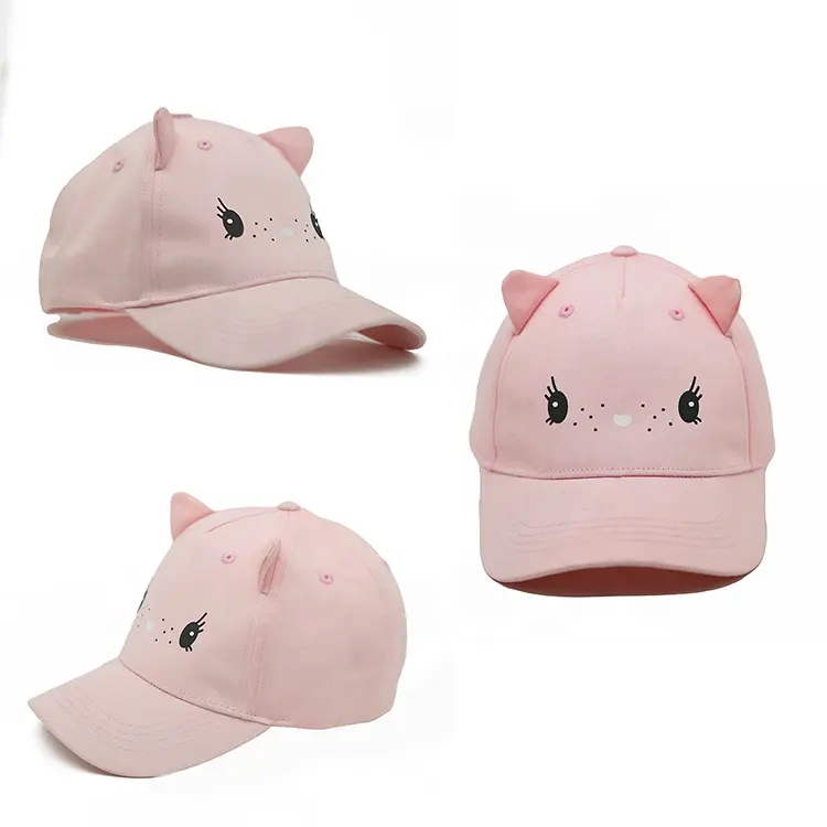 Topi bisbol anak perempuan dan laki-laki, topi olahraga bisbol motif Anime warna polos dengan telinga kucing yang dapat disesuaikan grosir