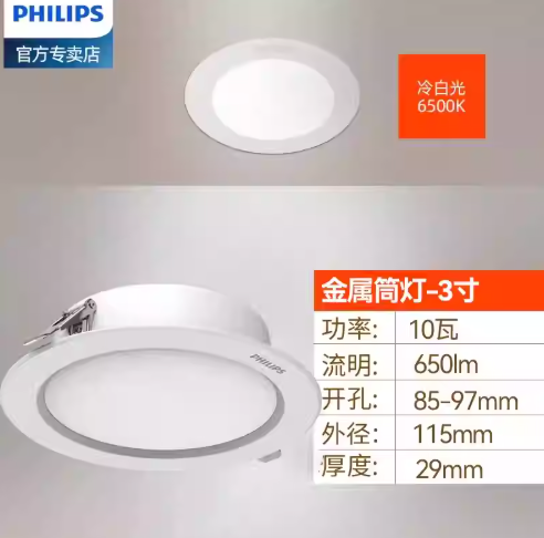 Metal version-10w-6500k cool white light-90mm cutout