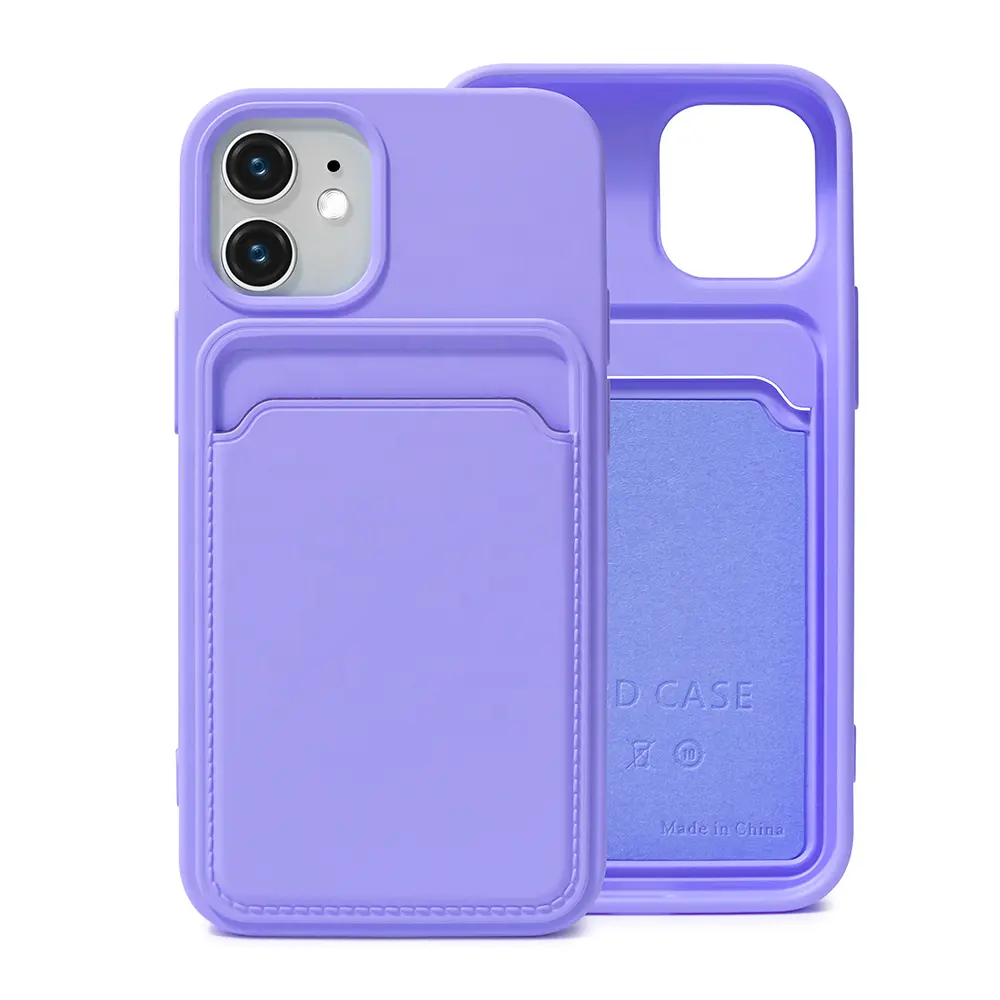 Matte Color 1.5mm TPU Phone Case With Card Holder Candy Color Phone Cover For iPhone 12 6.1